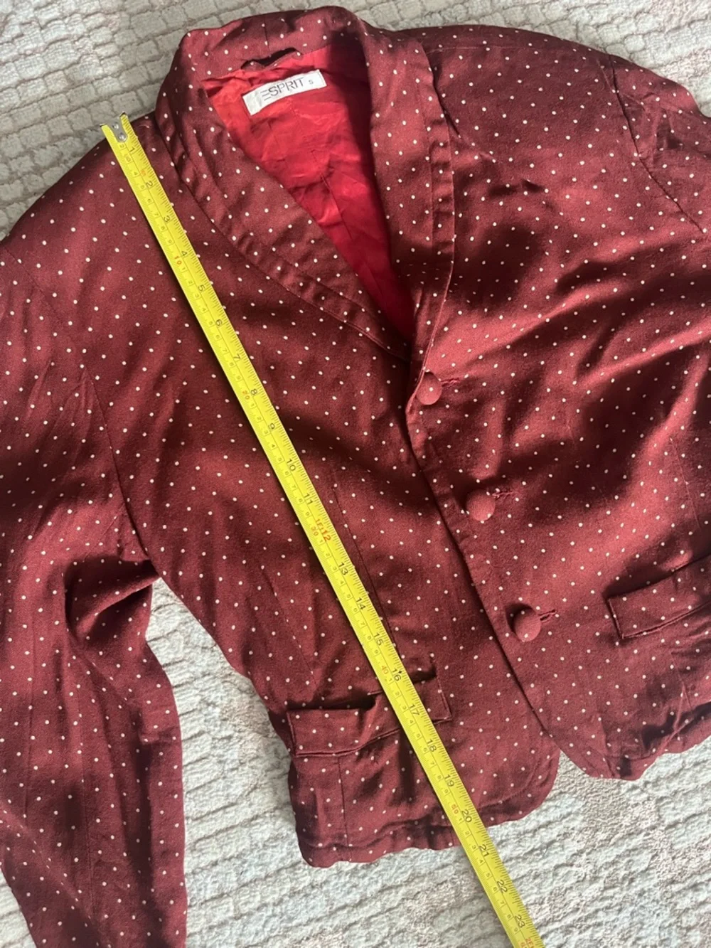 Vintage Esprit Polka Dot Burgundy Cropped Blazer Women Size S Spring Trend ❤️ - Picture 14 of 15